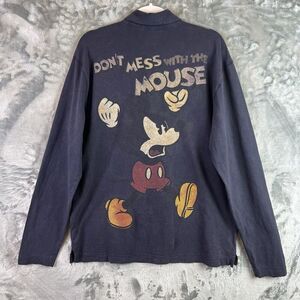Vintage Disney Store Mickey Mouse Long Sleeve Polo Shirt M Gray Distressed Magic